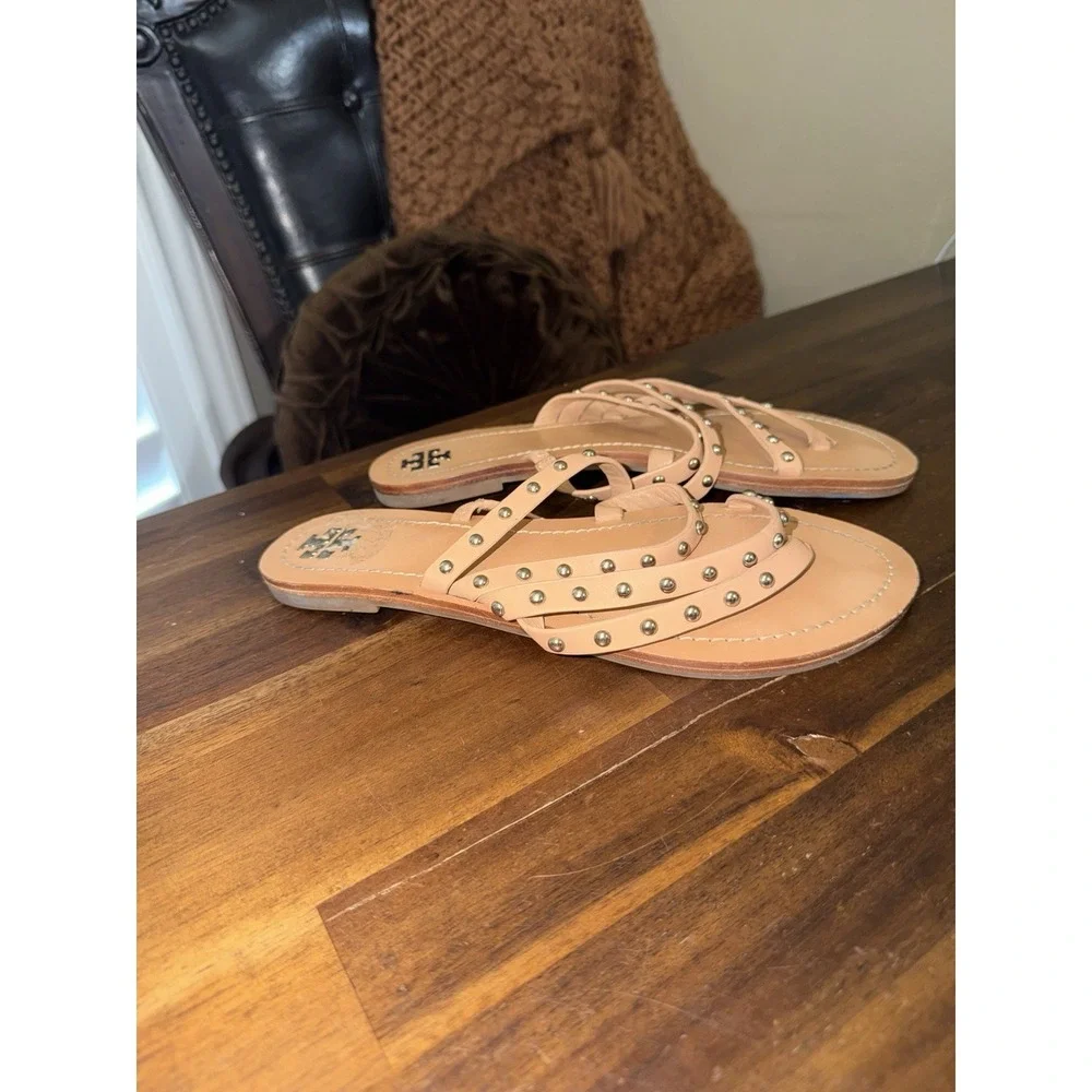 Tory‎ Burch Patos Nude Studded Multi Strap Leather Sandals 8.5